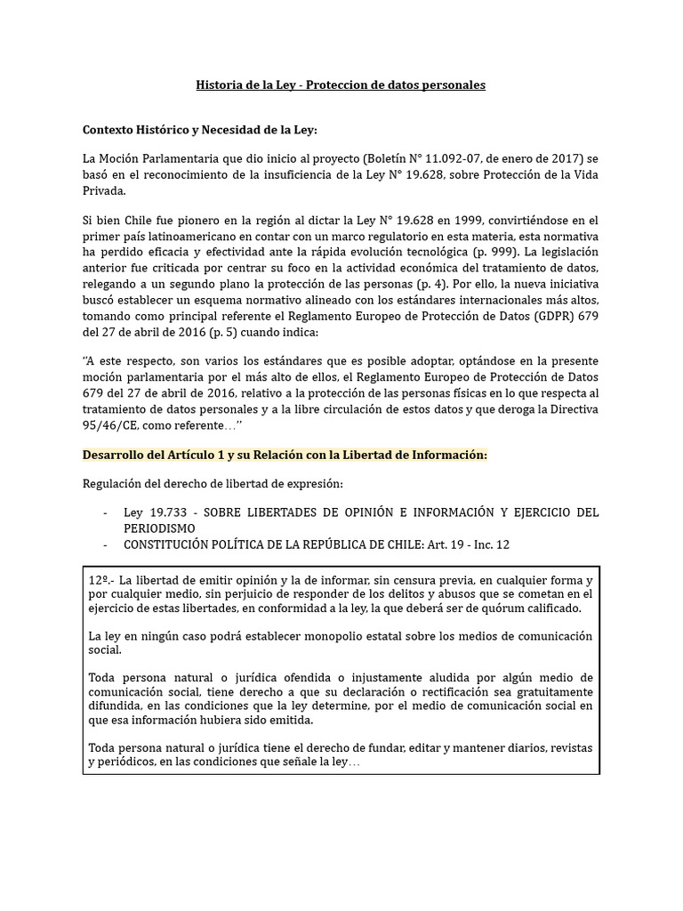 Historia de la Ley de Protección de Datos en Chile | PDF | Libertad de ...