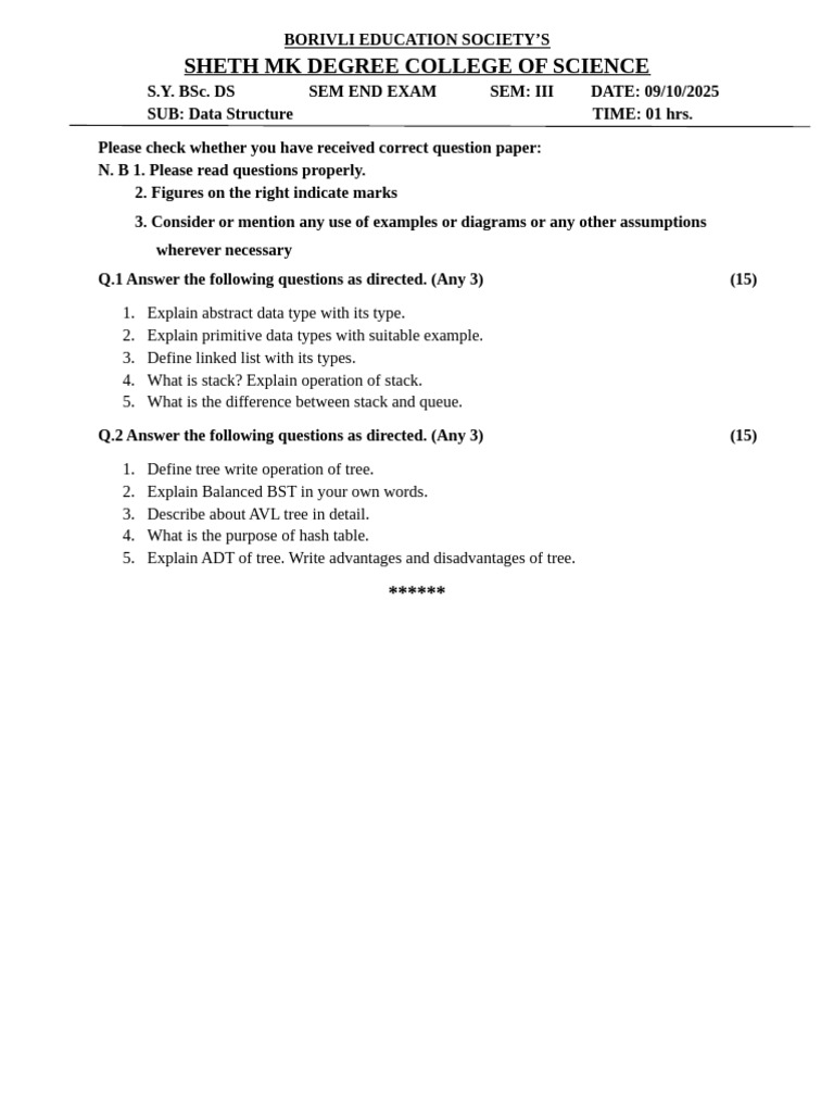 Syit Ds Sem 3 Set 2 | PDF