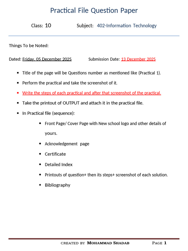 Class 10 IT Practical File Guide | PDF | Microsoft Access | Microsoft Word