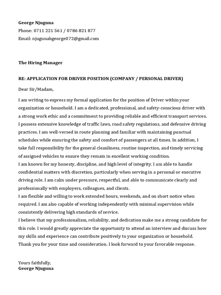 Application for Professional Driver Role | PDF | Driving | Transport