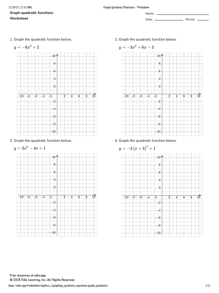 Graphing Quadratic Functions Worksheet | PDF | Quadratic Equation | Chess