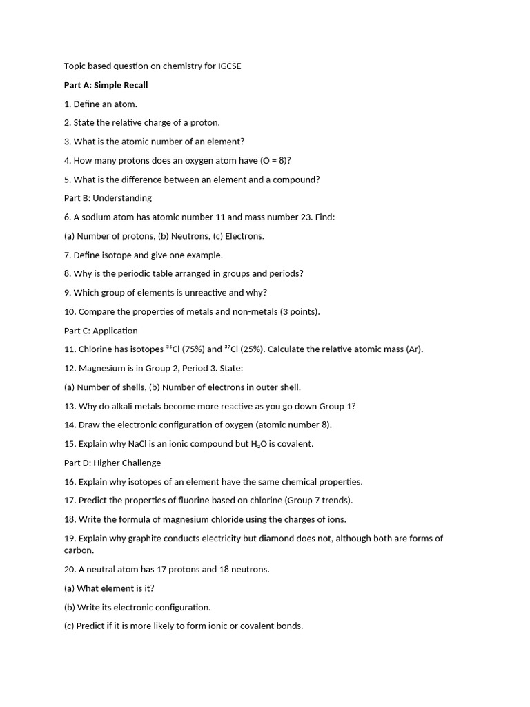IGCSE Chemistry Questions and Answers | PDF | Ion | Chemical Bond
