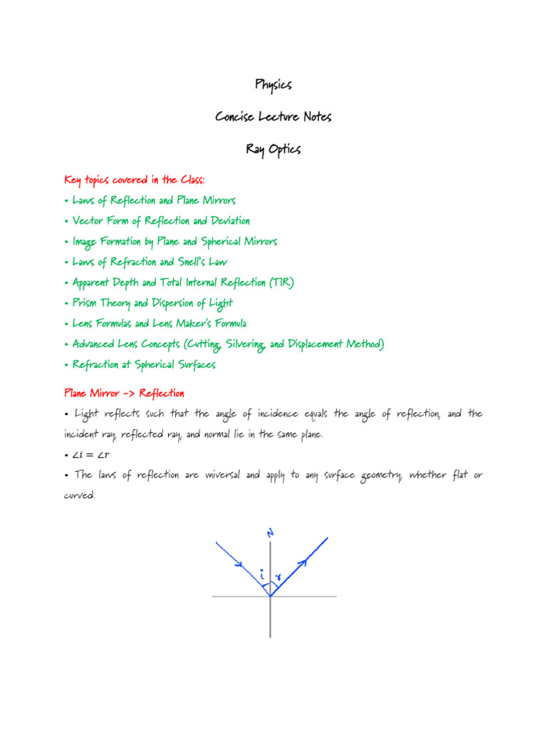 Ray Optics Lecture Notes Summary | PDF | Mirror | Atomic