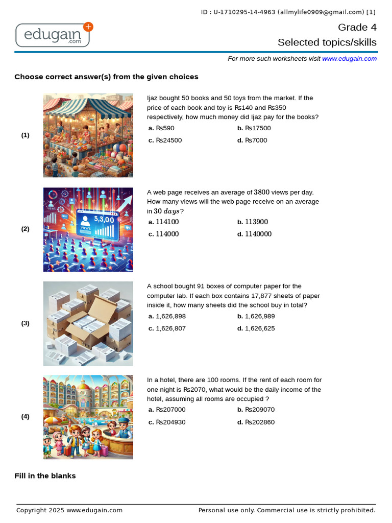 Grade 4 Math Worksheets and Problems | PDF | Printing