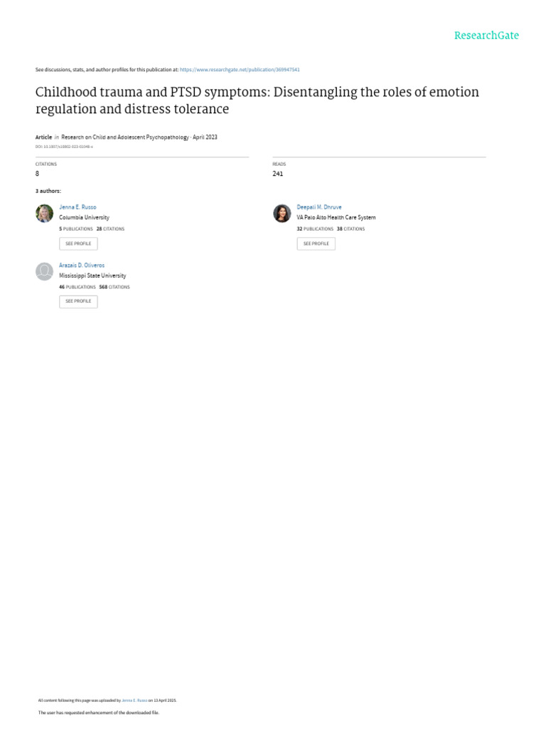 Russo Et Al 2023 Childhood Trauma PTSD | PDF | Psychological Trauma ...