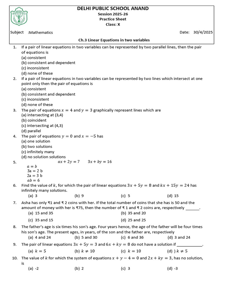 Class X Mathematics Practice Sheet | PDF | Mathematics | Mathematical ...