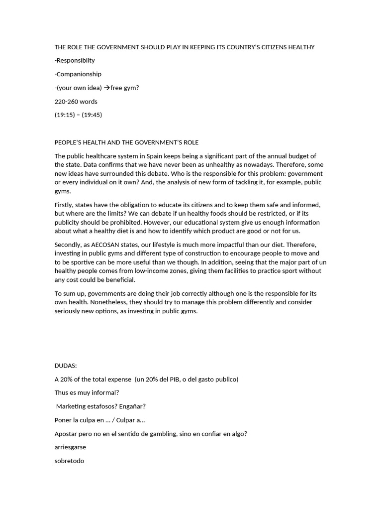 WRITING PART 1 - EX 6 | PDF | Public Health | Health Care