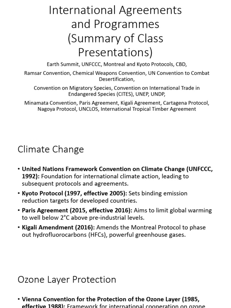 Summary of Key International Environmental Agreements | PDF | United ...