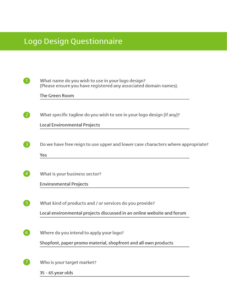 Logo Design Questionnaire for Green Room | PDF