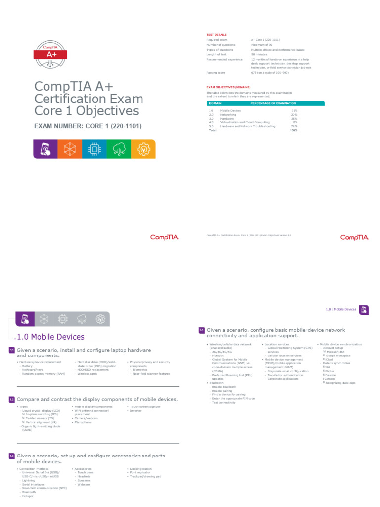 CompTIA A+ Core 1 Exam Objectives 220-1101 | PDF | Computer Network ...