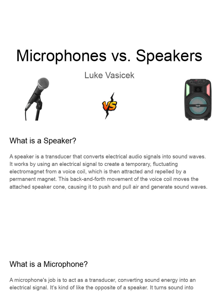 Microphones vs. Speakers Explained | PDF | Microphone | Loudspeaker