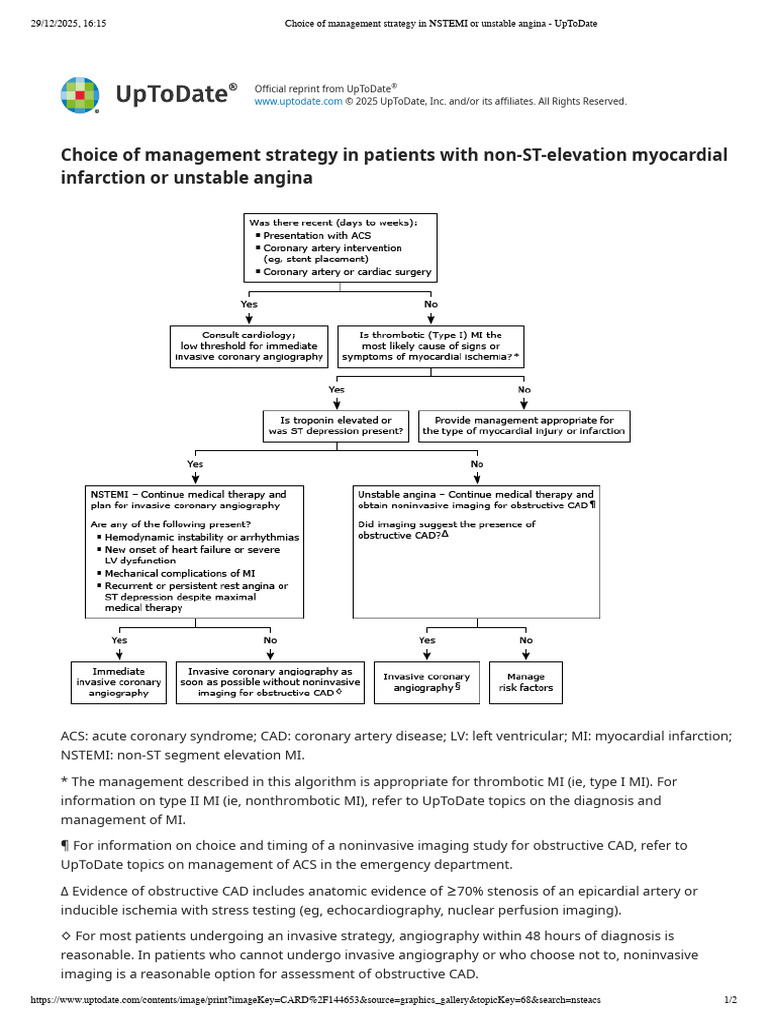 Choice of Management Strategy in NSTEMI or Unstable Angina - UpToDate | PDF