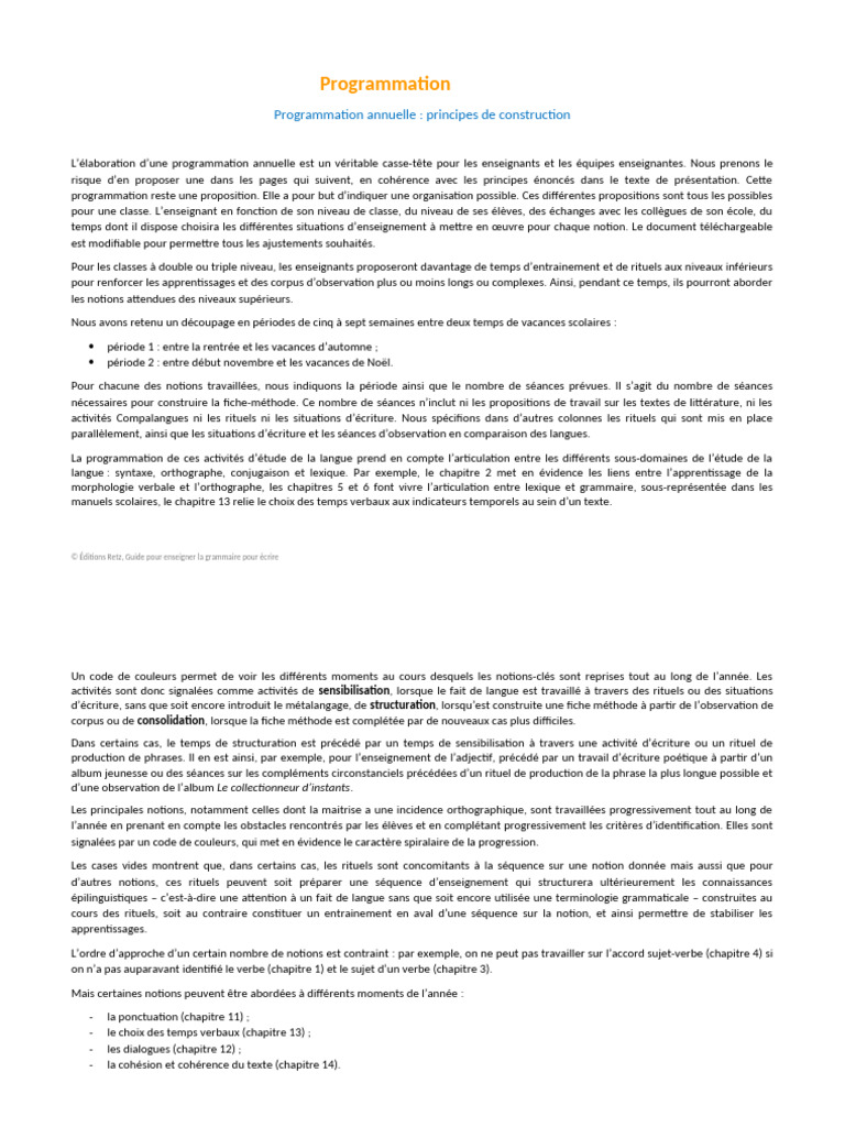 Programmation annuelle pour enseignants | PDF | Sujet (Grammaire ...