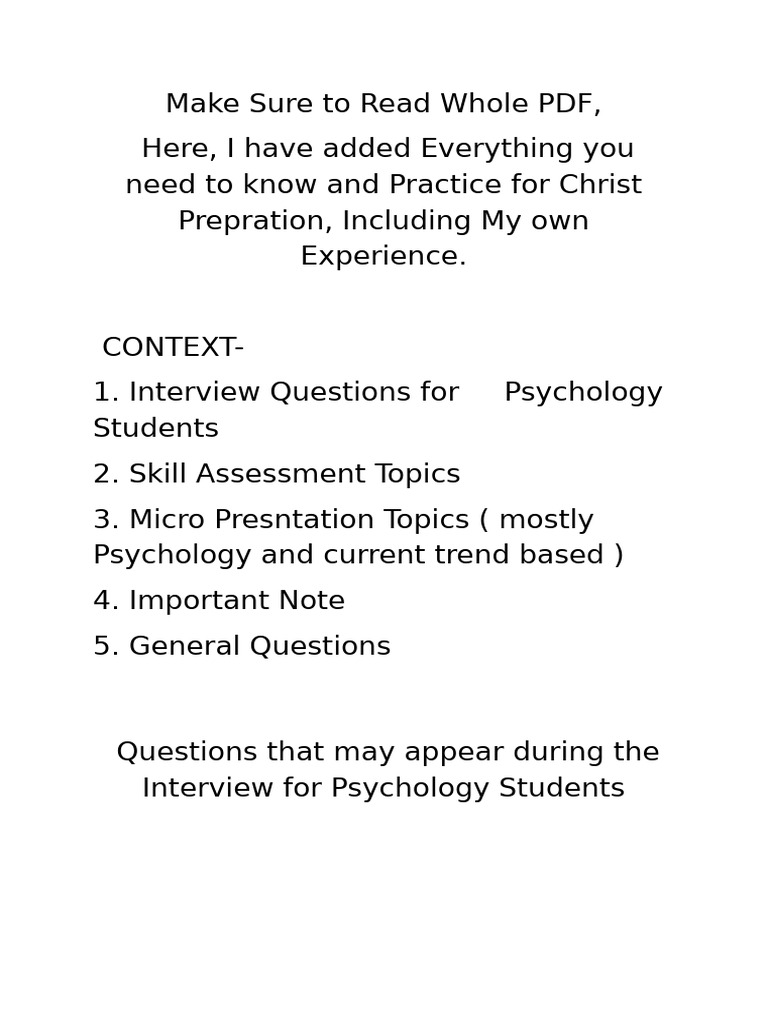 Psychology Interview Preparation Guide | PDF | Psychology | Mental Health