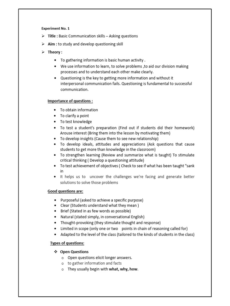 Mastering Questioning Skills in Communication | PDF