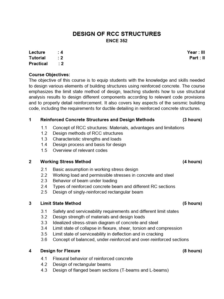 Design of RCC Structures: ENCE 352: 4 Year: III Tutorial: 2 Practical ...