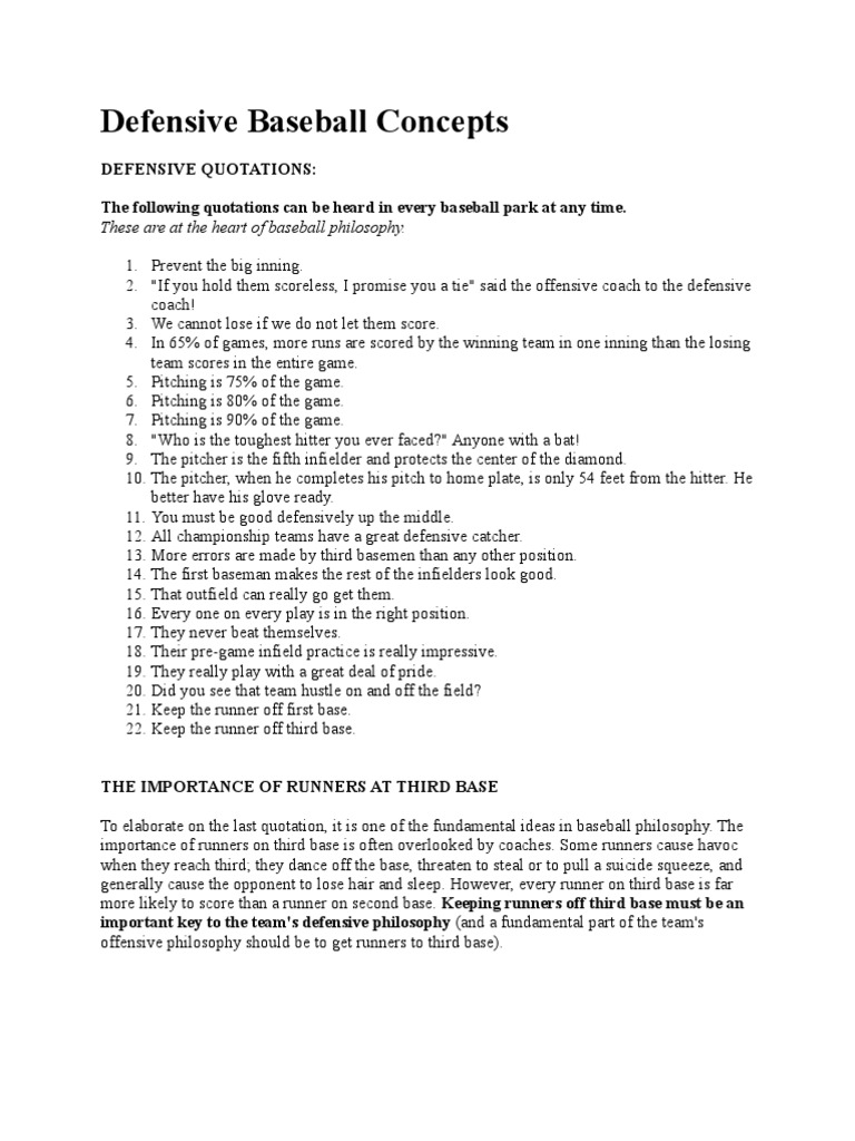 Defensive Baseball Concepts Baseball Field Pitcher