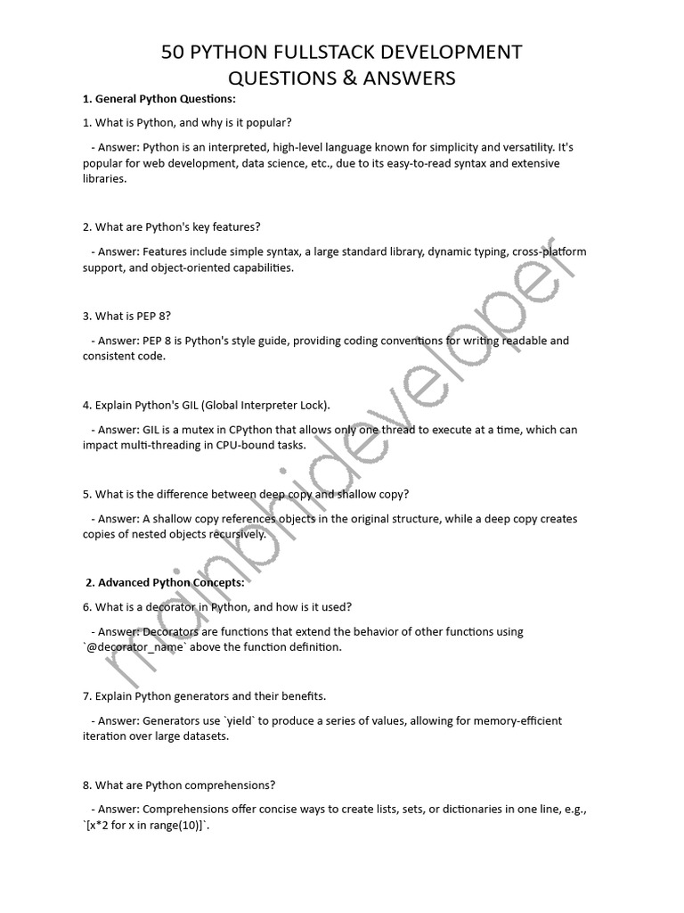 Copy of Top 50 Python Fullstack | PDF | Python (Programming Language ...