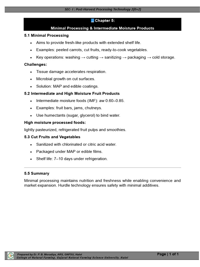 Minimal Processing in Post-Harvest Tech | PDF