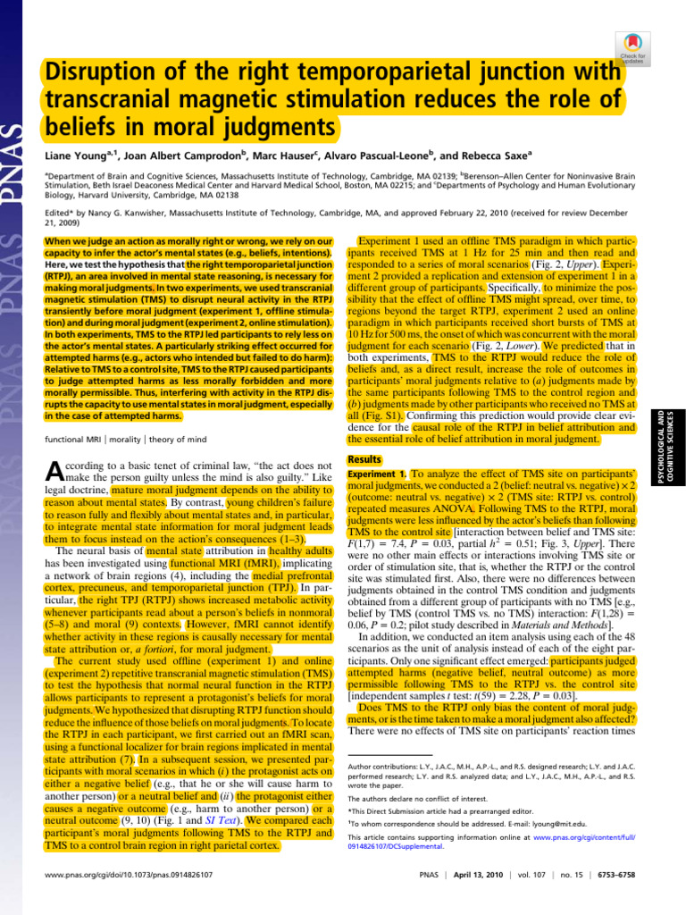 Young Et Al 2010 Disruption of The Right Temporoparietal Junction With ...