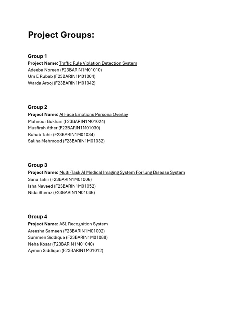 Student Project Group Overview | PDF