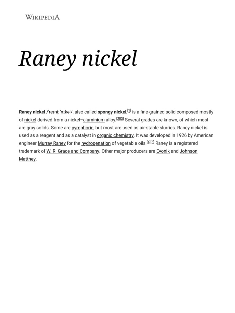 Raney Nickel - Wikipedia | PDF | Chemical Substances | Chemistry