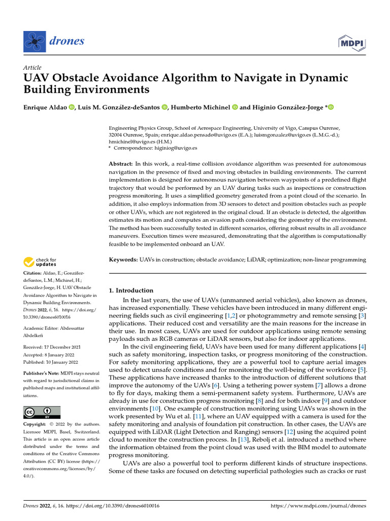 UAV Obstacle Avoidance in Buildings | PDF | Unmanned Aerial Vehicle ...