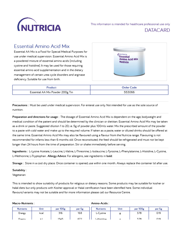Essential Amino Acid Mix | PDF | Nutrition | Diet & Nutrition