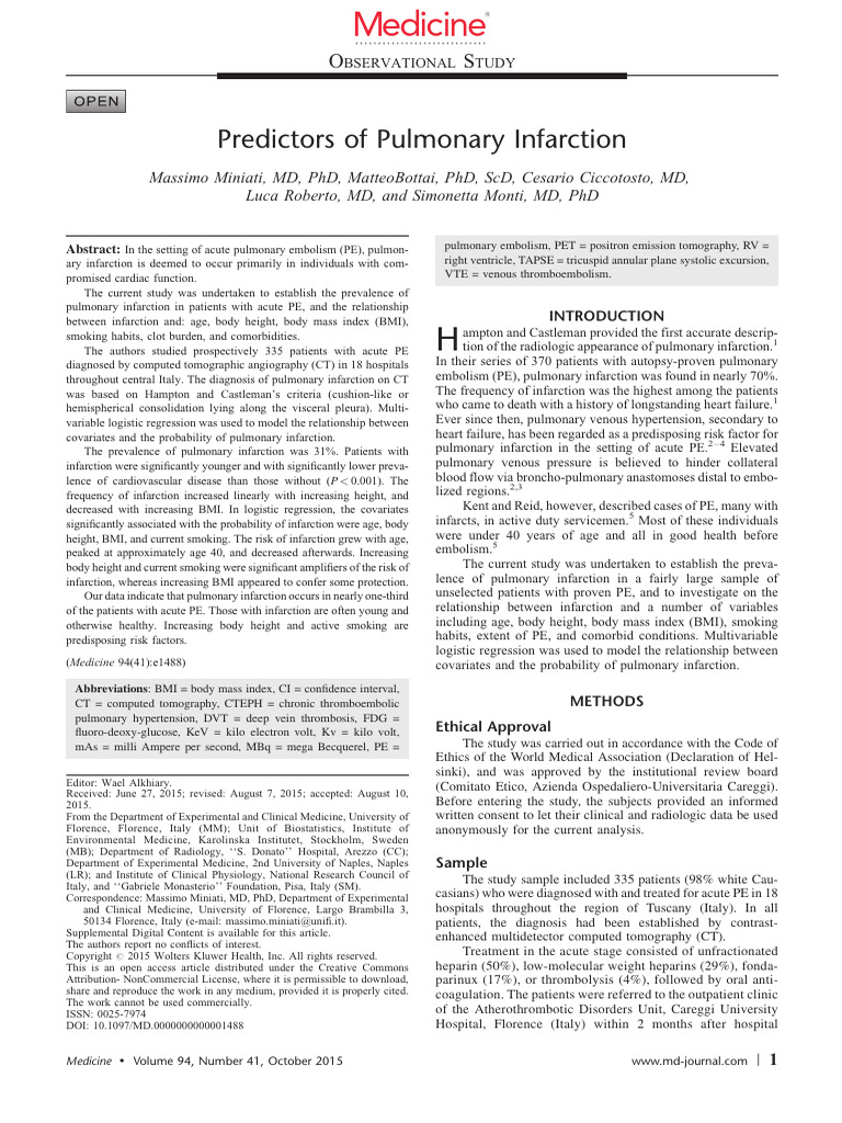 Pulmonary Infarction in Acute PE Study | PDF | Myocardial Infarction | Lung