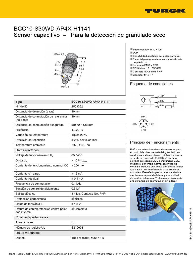 Sensor Capacitivo BCC10-S30WD-AP4X-H1141 | PDF | Sensor | Conector ...