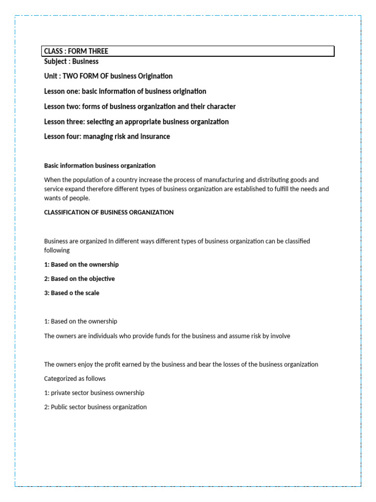 Business Organization Types and Selection | PDF | Insurance | Risk ...