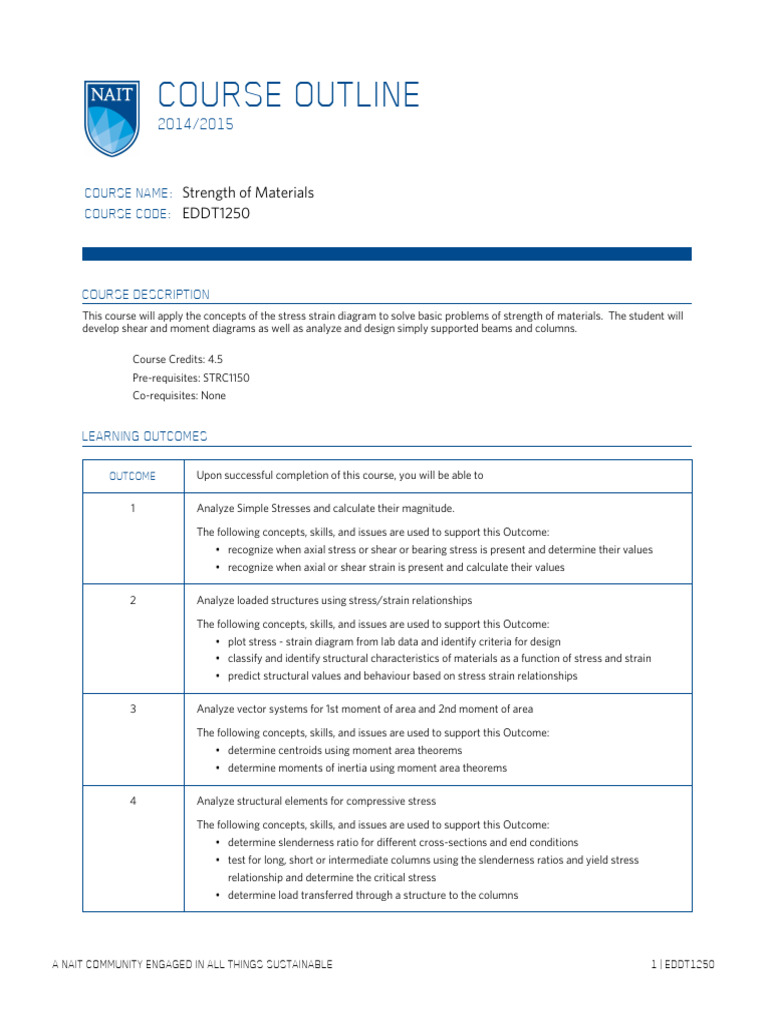 Strength of Materials Course Outline | PDF | Beam (Structure) | Stress ...