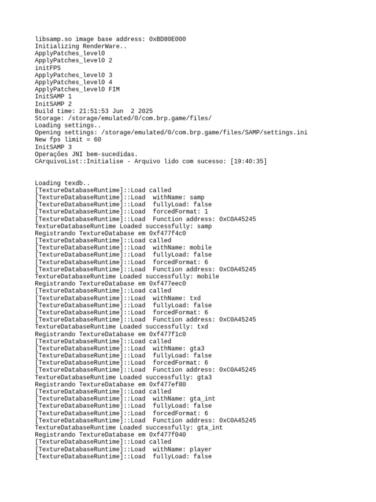 SAMP Initialization and Texture Loading Logs | PDF | Texture Mapping ...