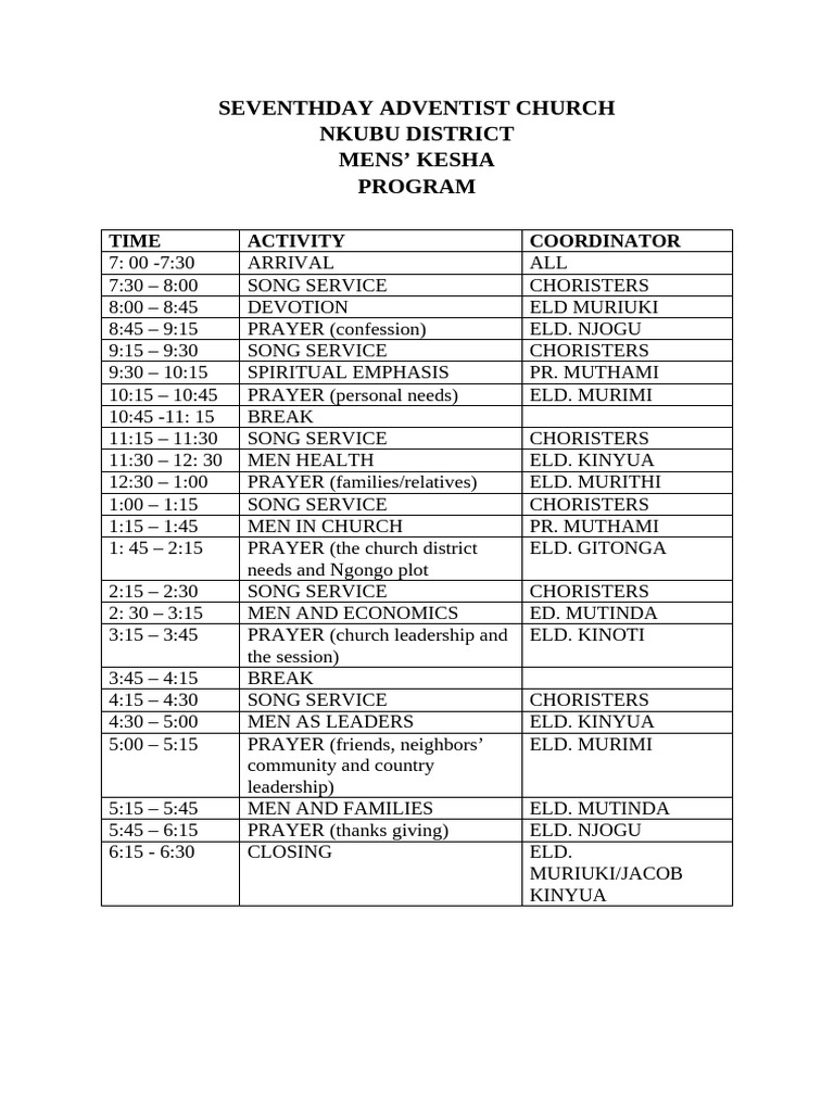 Men's Kesha Program Schedule | PDF