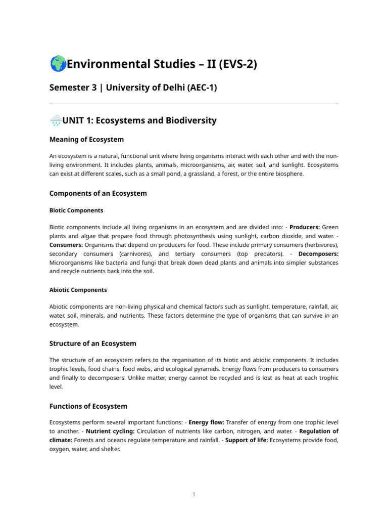 Du Evs-2 Semester 3 Detailed Notes | PDF | Ecosystem | Climate Change