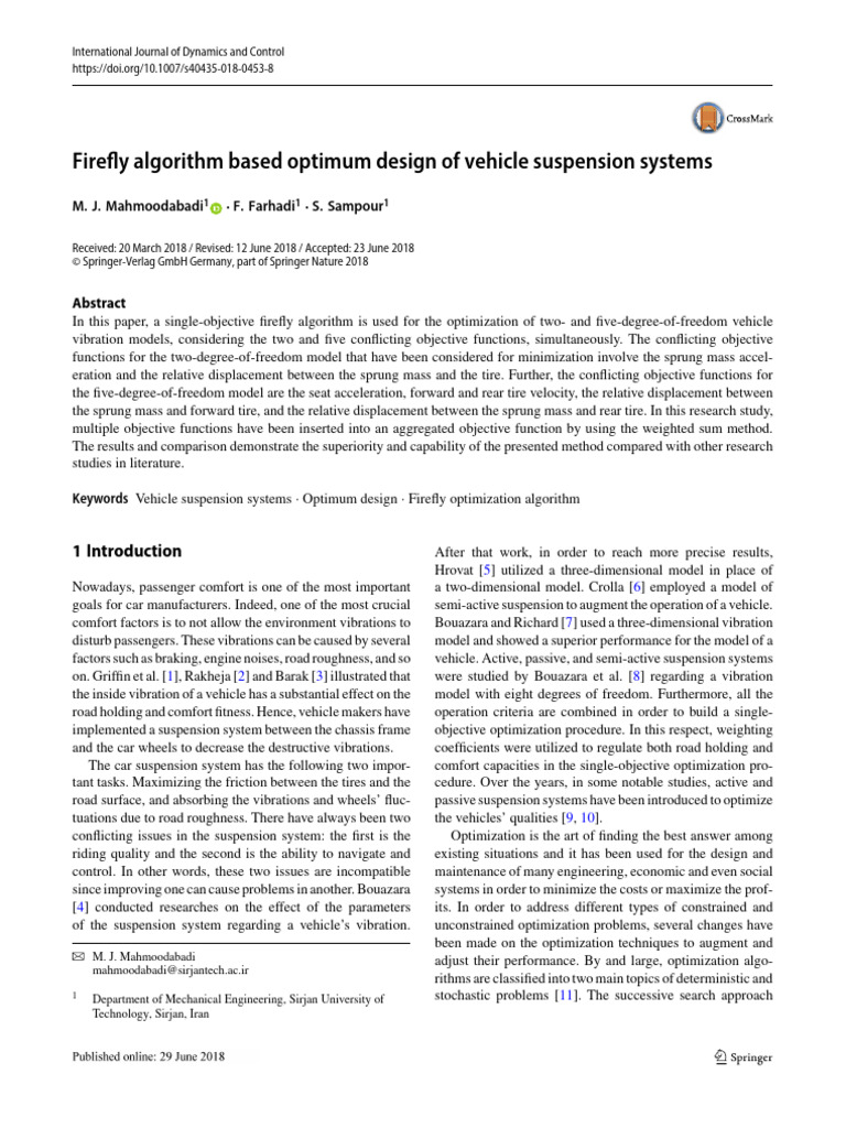 Firefly Algorithm for Vehicle Suspension Design | PDF | Mathematical ...