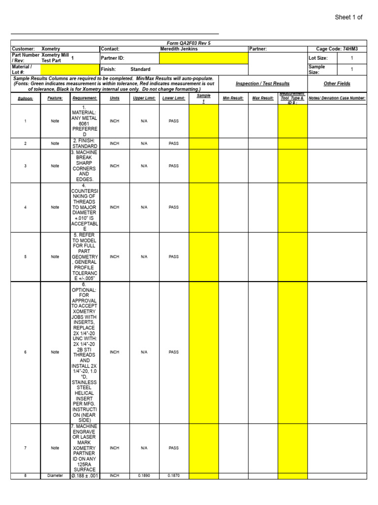Xometry QA2F03 Inspection Report | PDF | Mechanical Engineering ...