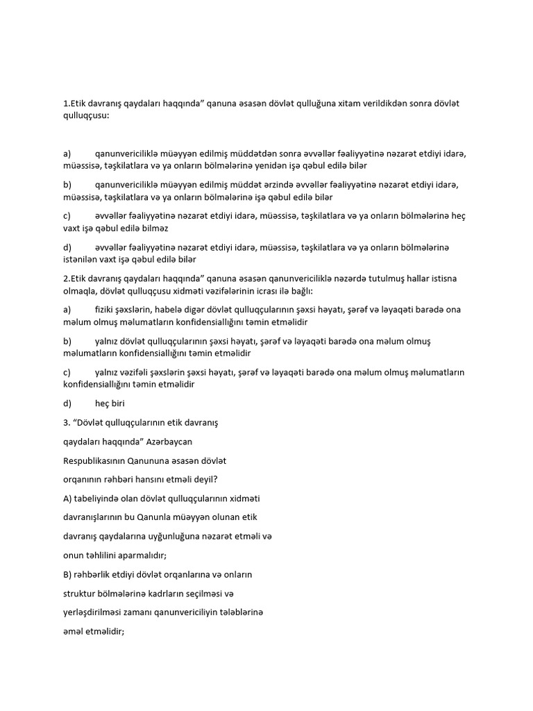 Etik Davrasiz 94 Sual Cavabs;z | PDF