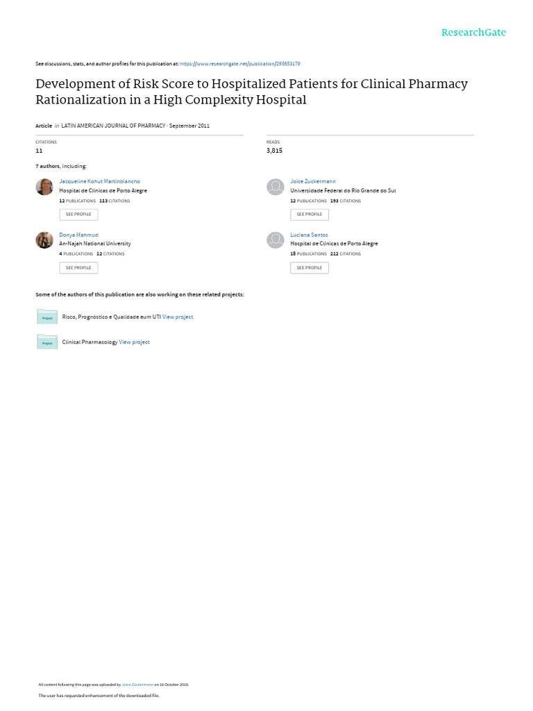 Risk Score Development for Hospitalized Patients | PDF | Intensive Care ...
