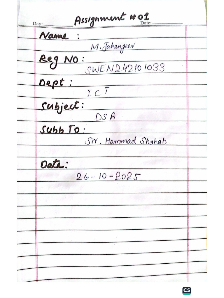 DSA Assignment 01 | PDF