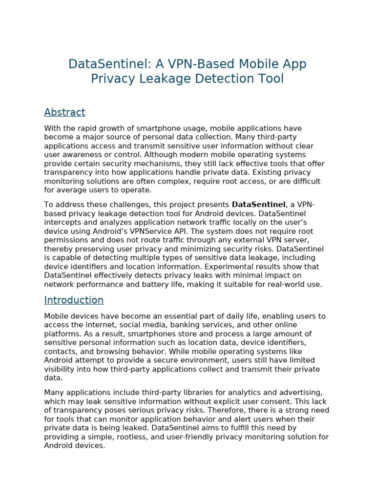 DataSentinel Project Report | PDF | Computer Network | Privacy