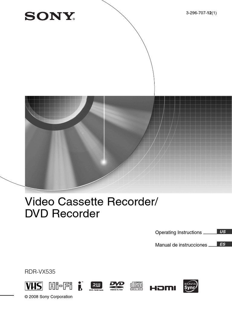 Sony RDR-VX535 User Manual | PDF | Videocassette Recorder | Dvd