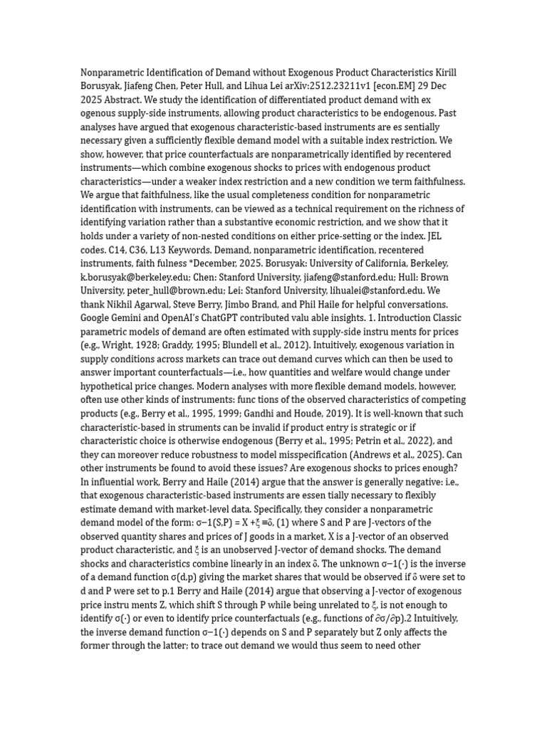 Nonparametric Demand Identification Techniques | PDF | Causality | Demand