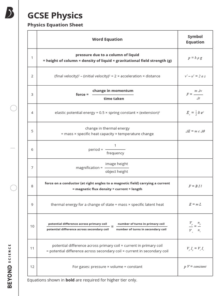 GCSE Physics Essential Equations Guide | PDF | Inductor | Force