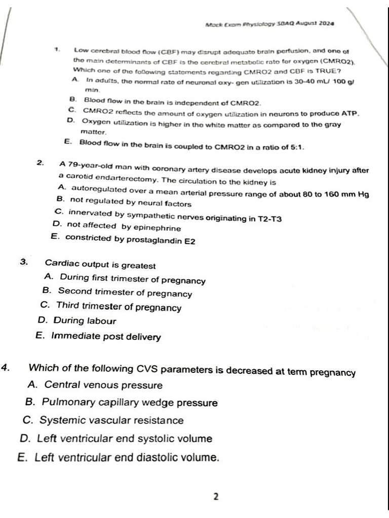 SBA Physio Mock UPM Q&A | PDF