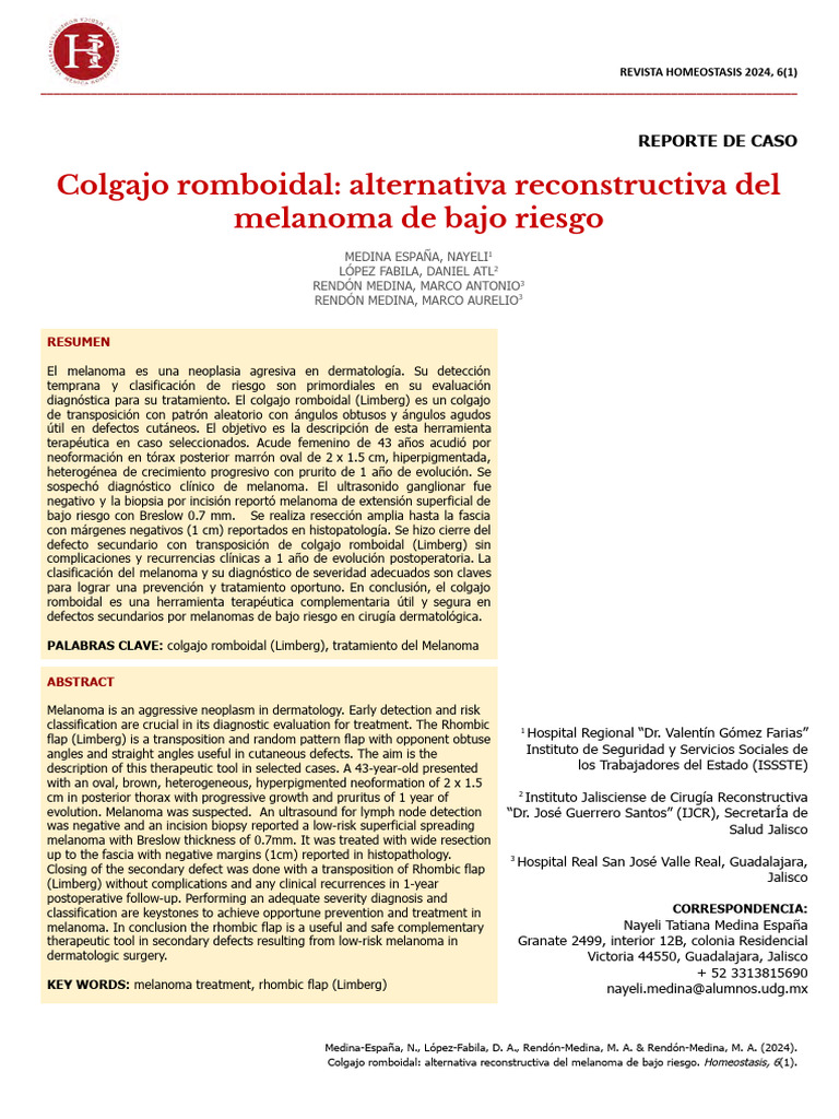 Colgajo romboidal en melanoma bajo riesgo | PDF | Melanoma | Dermatología
