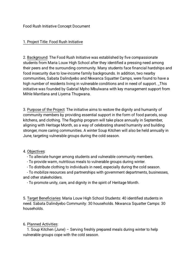 Food Rush Initiative: Alleviating Hunger | PDF | Hunger | Basic Needs