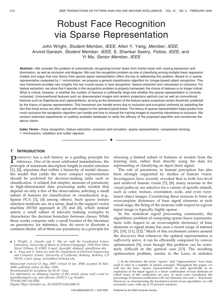 Robust Face Recognition via Sparse Representation | PDF | Computer ...