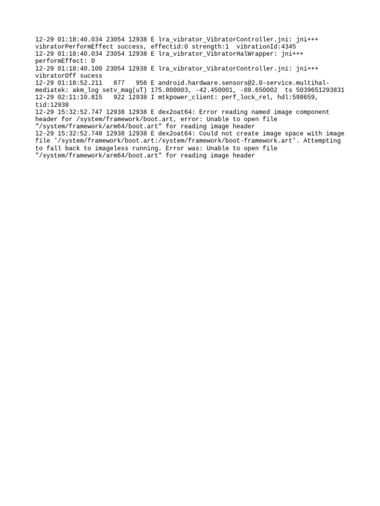 Android Vibration and Sensor Errors Log | PDF