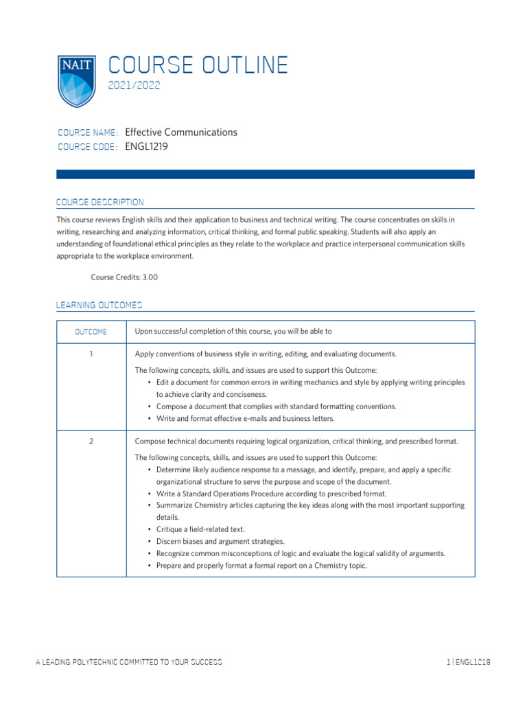 Effective Communications Course Outline | PDF | Public Speaking ...